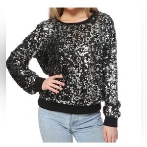 Zara Kids Black and Silver Sequin Top